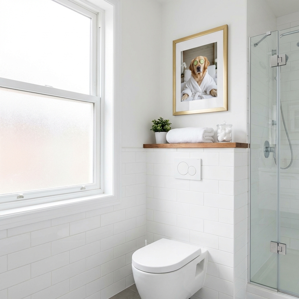 Dog spa portrait in contemporary bathroom
