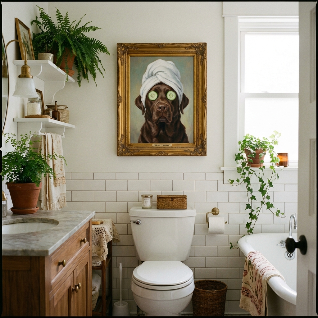 Dog spa portrait in spa-style bathroom
